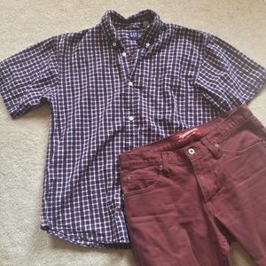 Gap Kids Red White & Navy Plaid Button Dress Shirt